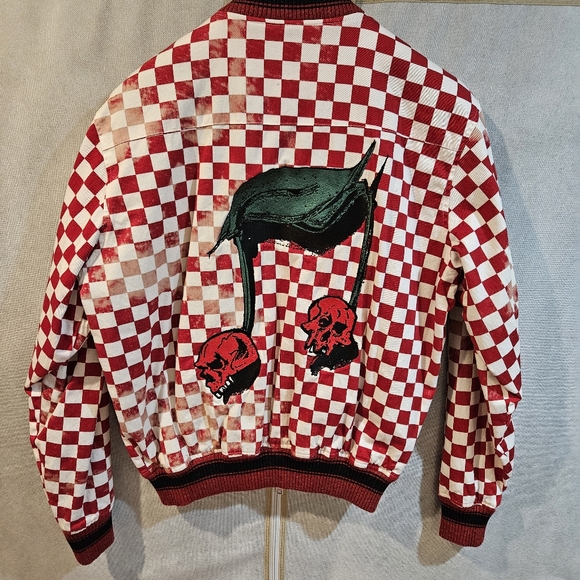 HERMAN MARKET Checkered Bomber Jacket with Embroidery - Picture 1 of 8